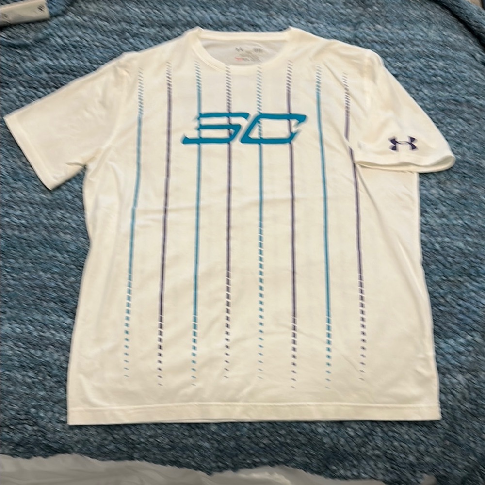 Under Armour White and Blue Short Sleeve Tee